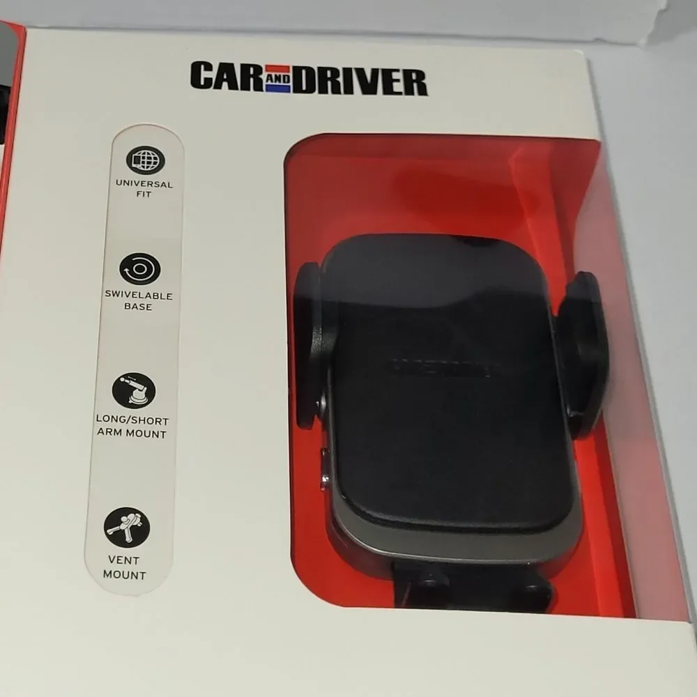 Car And Driver Black Wireless Charging Phone Mount Holder Kit